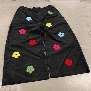 Black corduroy cider flower patterned baggy jeans 40x28